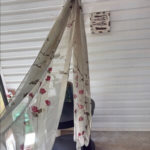 Floral Sheer Curtain with Red Accents